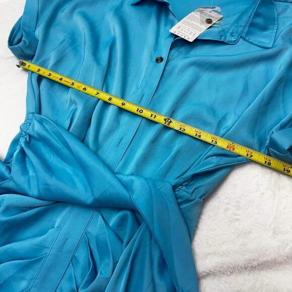 NWT BTFBM Blue Button-Down Ruched Midi Shirt Dress Size L Belted Office Career - Picture 9 of 11